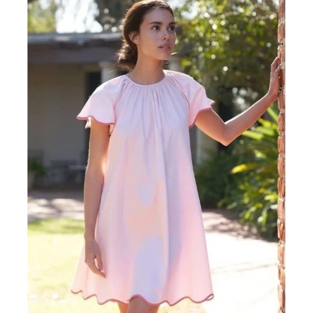LAKE Garden Dress Small Peach Pink Scalloped Hem Cotton Loungewear Coquette Cute